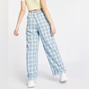 ASOS Vintage Supply Relaxed Wide-Legged Turn Up Pants in Blue Check